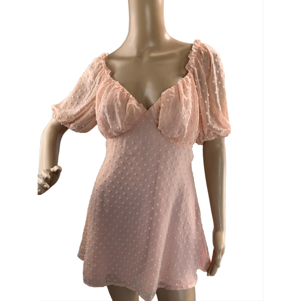 Missguided Womens Mini Dress Pink 4P V-Neck Raised Dots Design Babydoll Girlhood
